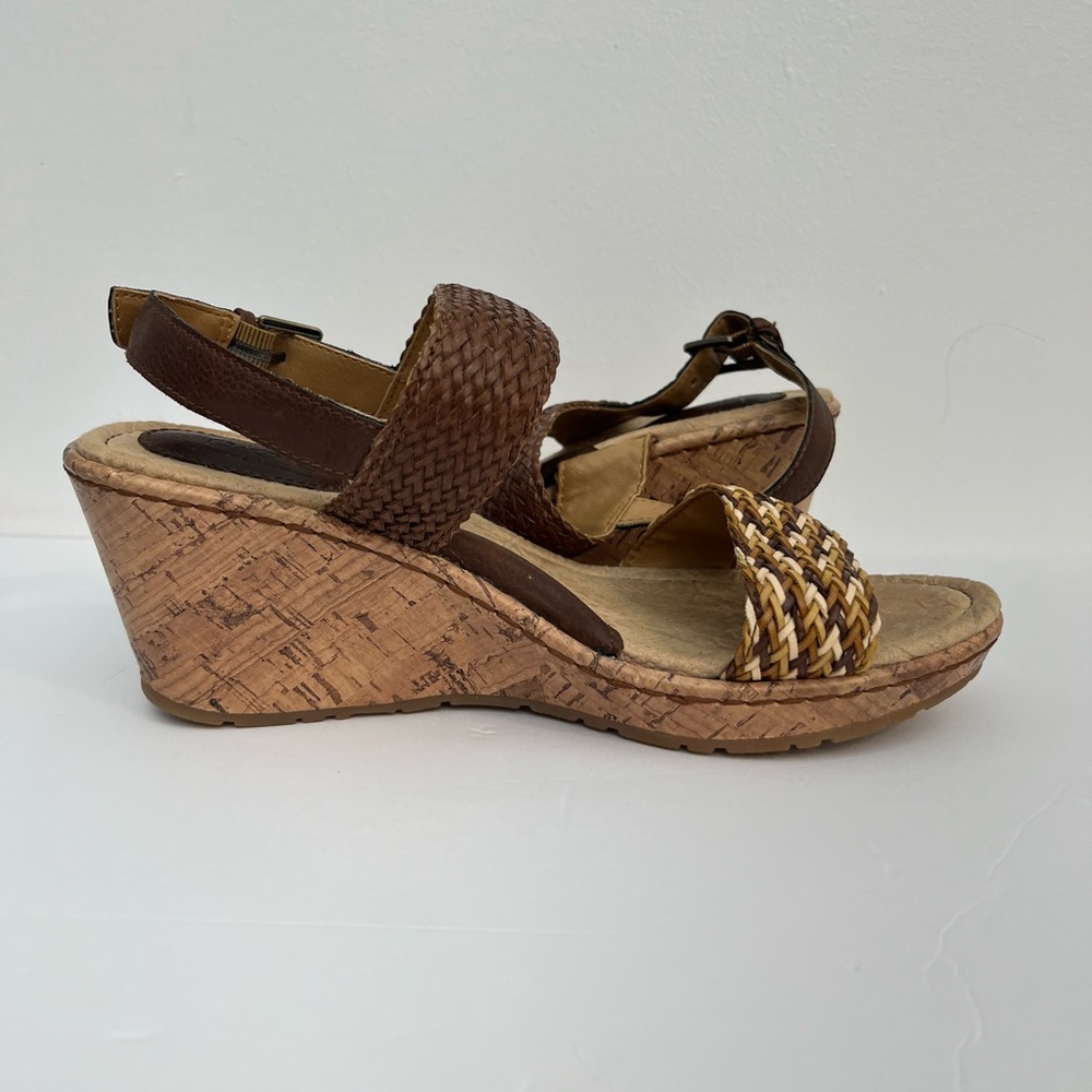 Women’s B.O.C  Born Concepts Brown Cork Wedge Woven Ankle Strap Sandals size 9M